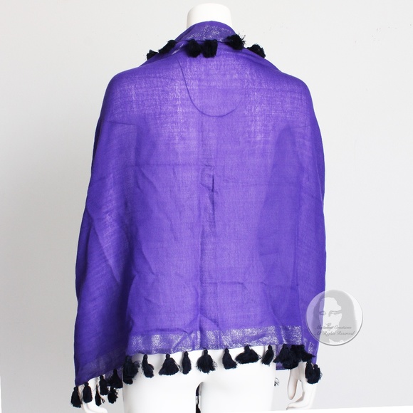 Eileen Fisher Violet Wrap Tassels Scarf Shawl Shimmer Wool Edges 80in NWT NOS OS - Picture 6 of 9